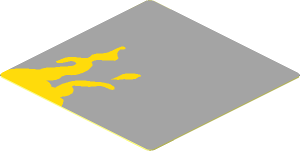 Sticker  1.7 x  1.7 with Yellow Dirt Stains on Light Bluish Grey Background Right Model