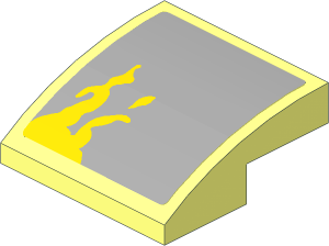 Slope Brick Curved  2 x  2 x  0.667 with Yellow Dirt Stains on Light Bluish Grey Background Right Model Sticker