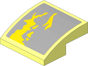 Slope Brick Curved  2 x  2 x  0.667 with Yellow Dirt Stains on Light Bluish Grey Background Left Model Sticker