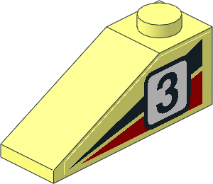 Slope Brick 33 3 x 1 with Black/Red Triangles and Racing Number "3" Left Sticker Slope Brick 33 3 x 1 with Black/Red Triangles and Racing Number "3" Left Sticker