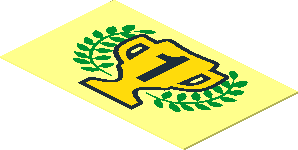 Sticker  1.1 x  1.7 with Black Number One on Yellow Trophy Cup and Laurels on Transparent Background