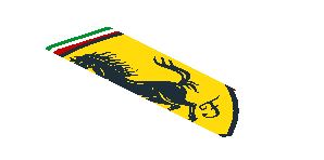 ~Sticker  1.8 x  1.9 with Ferrari Rounded Badge on Tricolor Stripe on White Background - Third Face