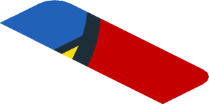 ~Sticker  0.8 x  1.9 with Blue and Yellow Trapezoid on Red Background Left - First Face