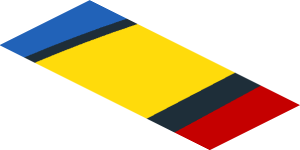 ~Sticker  0.8 x  1.9 with Blue and Yellow Trapezoid on Red Background Left - Fifth Face