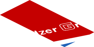 ~Sticker  0.8 x  1.9 with White Adler Pelzer Logo and Blue Triangle on Red Background Right - Second Face