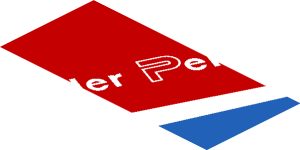 ~Sticker  0.8 x  1.9 with White Adler Pelzer Logo and Blue Triangle on Red Background Right - Third Face