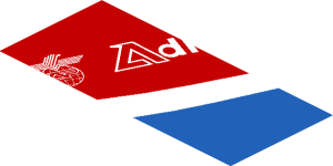 ~Sticker  0.8 x  1.9 with White Adler Pelzer Logo and Blue Triangle on Red Background Right - Fourth Face