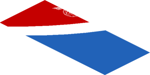 ~Sticker  0.8 x  1.9 with White Adler Pelzer Logo and Blue Triangle on Red Background Right - Fifth Face