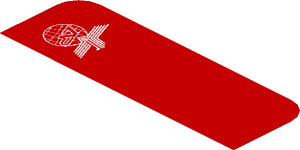 ~Sticker  0.8 x  1.9 with White Adler Pelzer Logo and Blue Triangle on Red Background Left - First Face