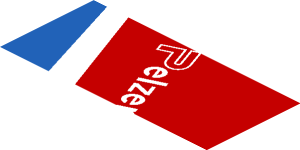 ~Sticker  0.8 x  1.9 with White Adler Pelzer Logo and Blue Triangle on Red Background Left - Third Face