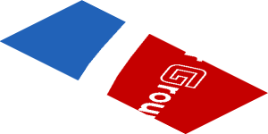 ~Sticker  0.8 x  1.9 with White Adler Pelzer Logo and Blue Triangle on Red Background Left - Fourth Face