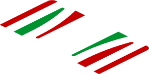 ~Sticker  1.8 x  4.0 with Tricolor Stripes and Engine on Red Background - First Face