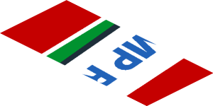 ~Sticker  0.8 x  1.9 with Blue SMP Racing Logo in White Stripe on Red Background Left - Third Face