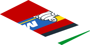 ~Sticker  0.8 x  1.9 with Michelin Logo and Green Triangle on Red Background Right - Second Face