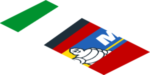 ~Sticker  0.8 x  1.9 with Michelin Logo and Green Triangle on Red Background Left - Fourth Face