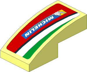 Slope Brick Curved  2 x  1 with Michelin Logo and Green Triangle on Red Background Right Sticker