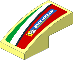 Slope Brick Curved  2 x  1 with Michelin Logo and Green Triangle on Red Background Left Sticker