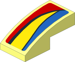 Slope Brick Curved  2 x  1 with Blue and Yellow Trapezoid on Red Background Right Sticker