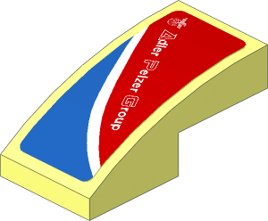 Slope Brick Curved  2 x  1 with White Adler Pelzer Logo and Blue Triangle on Red Background Left Sticker