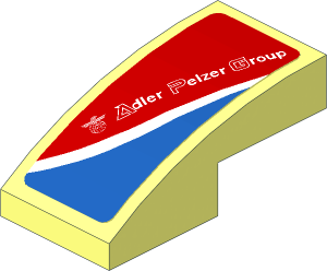 Slope Brick Curved  2 x  1 with White Adler Pelzer Logo and Blue Triangle on Red Background Right Sticker