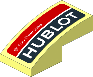 Slope Brick Curved  2 x  1 with White Logos on Black and Red Background Left Sticker