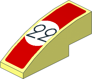 Slope Brick Curved  3 x  1 with Black Number 22 in White Disc on Red Background Sticker