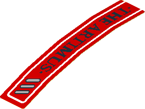 Sticker  0.7 x  3.7 with Black "THE ARTIMUS" and Diagonal Vent Grille Right (Formed) Sticker  0.7 x  3.7 with Black "THE ARTIMUS" and Diagonal Vent Grille Right (Formed)