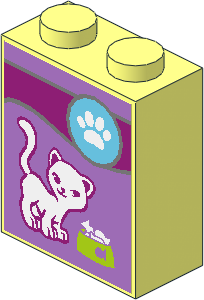 Brick  1 x  2 x  2 without Understud with Paw Print, Cat and Food Bowl Sticker