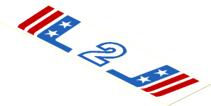 Sticker  1.5 x  5.9 with Red and Blue Stripes with White Number 2 and Stars