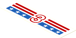 Sticker  1.5 x  5.9 with Red and Blue Stripes with White Number 3 and Stars