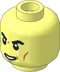 Minifig Head with Black Eyebrows, Cheek Lines and Lopsided Open Mouth Pattern