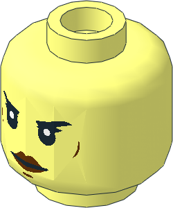 Minifig Head with Black Female Eyebrows, Reddish Brown Lips, Cheek Lines and Dimple Pattern