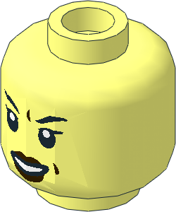 Minifig Head with Black Female Eyebrows, Open Smile and Dark Brown Lips Pattern