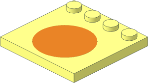 Plate  4 x  4 with 4 Studs on One Edge with Orange Surface Sticker