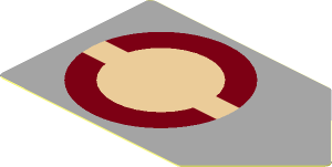 Sticker  1.6 x  2.5 Pentagonal with Dark Red Semi-Circles on Light Bluish Grey Background