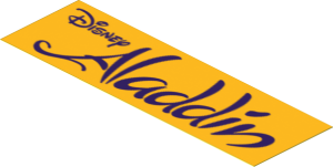 Sticker  1.8 x  5.8 with Dark Purple "Disney" and "Aladdin" on Bright Light Orange Background