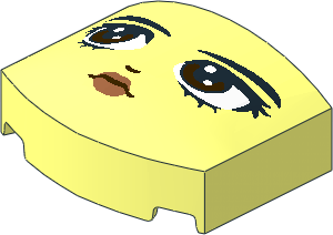 Slope Brick Curved  3 x  4 x  1.333 Rounded with Dark Brown Eyes Sideways Look and Sienna Brown Lips Face Pattern