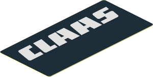 Sticker  1.3 x  2.6 with Silver "CLAAS" on Black Background