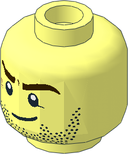 Minifig Head with Beard Stubble, Eyebrows, Smile, Scar Pattern