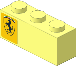 Brick  1 x  3 with Ferrari Badge on Yellow Background Left Sticker