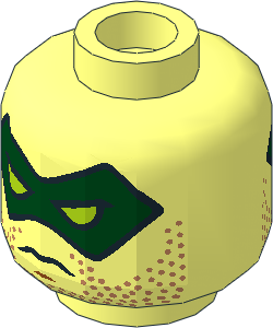 Minifig Head with Dark Green Mask, Lime Eyes, Stubbles and Serious/Bared Teeth 2-Sided Pattern