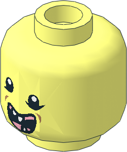 Minifig Head with Uneven Eyes, Open Mouth with Missing Teeth and Pink Tonque Pattern