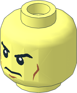 Minifig Head with Black Eyebrows, Dark Nougat Cheek Lines, White Pupils and Frown Pattern