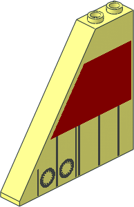 Slope Brick 55  1 x  6 x  5 with Red Quadrilateral and Dark Grey Lines and Symbols Pattern