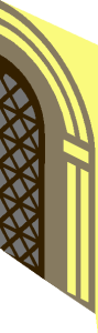 ~Brick  1 x  1 Silver Arched Window with Dark Brown Lattice and Dark Tan Arches Pattern Half