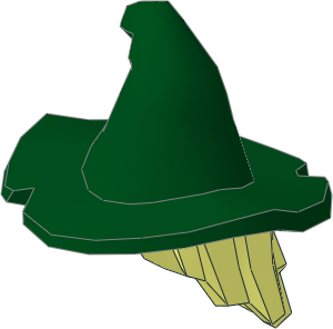 Minifig Hair Mid-Length Scraggly with Dual Mould Dark Green Floppy Witch Hat Pattern