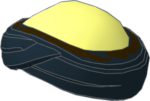 Minifig Headdress with Black Bandana with Three White Circles and Dark Brown Stains on Bald Scalp Pattern