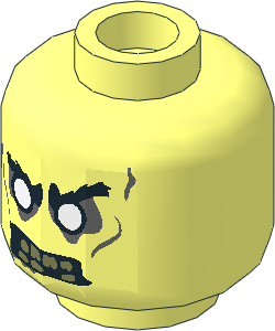 Minifig Head Zombie with White Eyes and Yellowed Teeth with One Missing Tooth Pattern