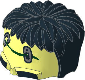 Minifig Head Extension Frankenstein Monster with Black Hair and Safety Pins Pattern