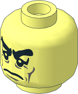 Minifig Head with Bushy Eyebrows, Sad Eyes with White Pupils and Cheek Lines Pattern